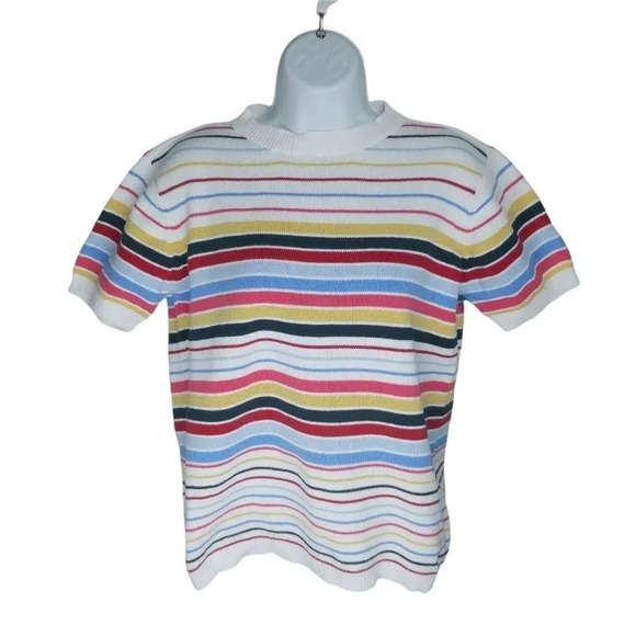 Unknown Tops - Striped Knit Top, Short  Sleeves, Colorful, L